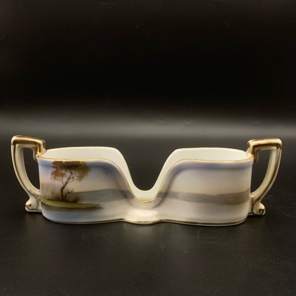 Antique 1918 Noritake Morimuru Porcelain Spoon Holder Hand Painted Landscape - Picture 3 of 16